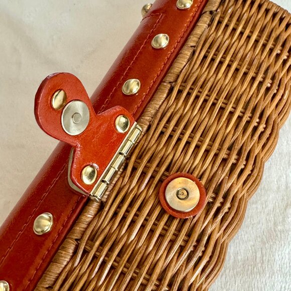 MICHAEL KORS - Santorini Wicker Rattan Orange Leather Clutch - Picture 7 of 9